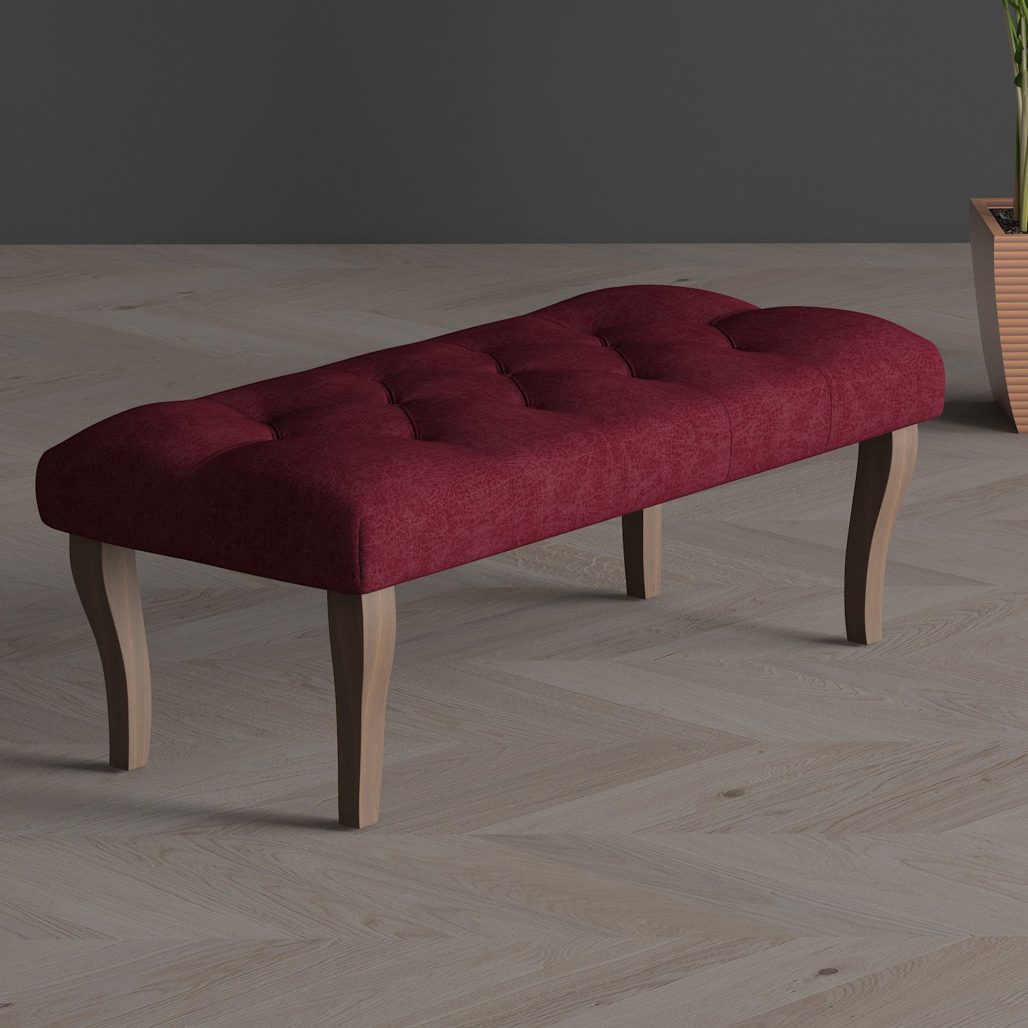 Tür-Front-Pouf und Bank, Beine aus Walnussholz, CLARET-Rot