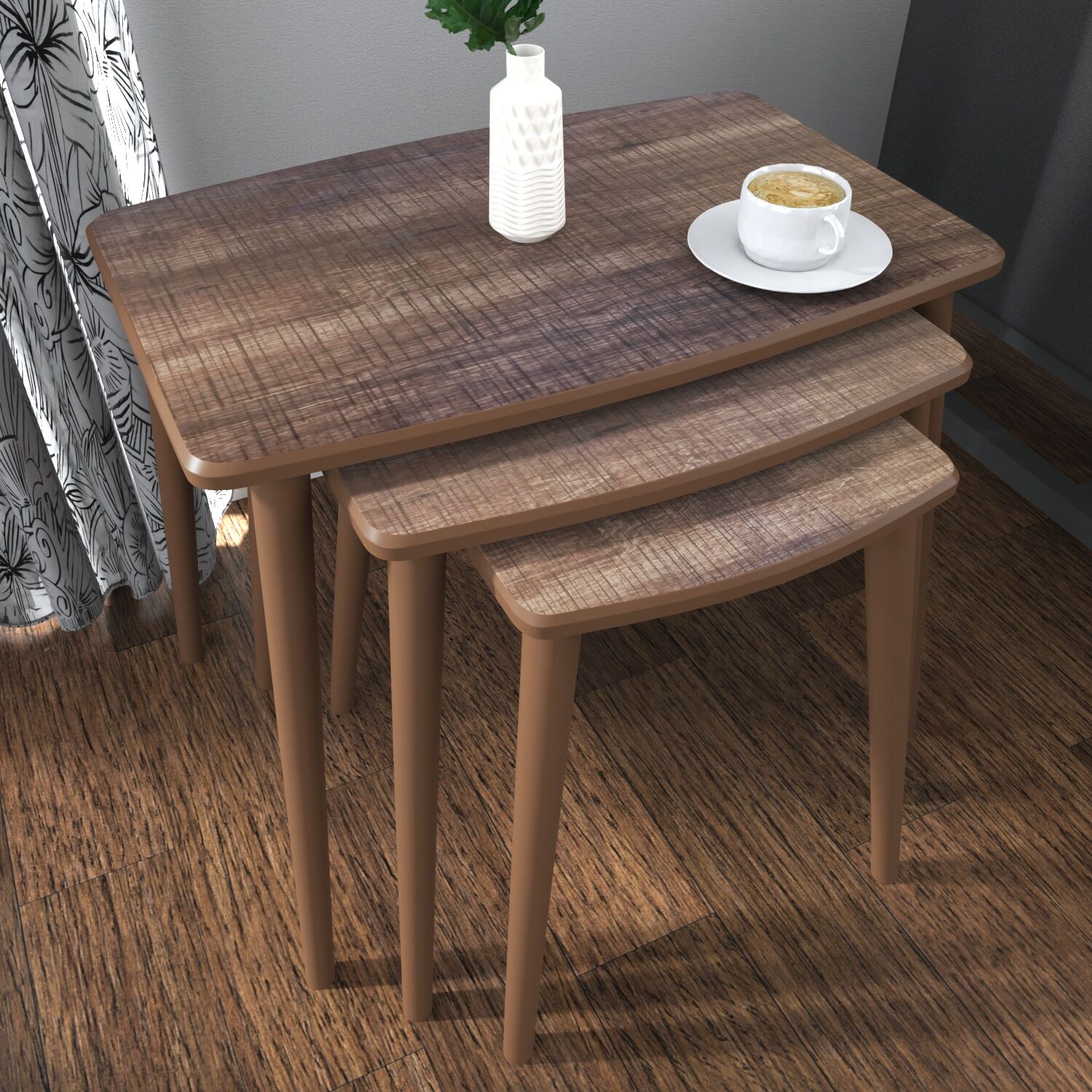 3-Seat Nesting Coffee Table DARK WOOD
