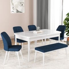 Hestia Serisi Mutfak Masa Takımı Bench'li Düz Beyaz