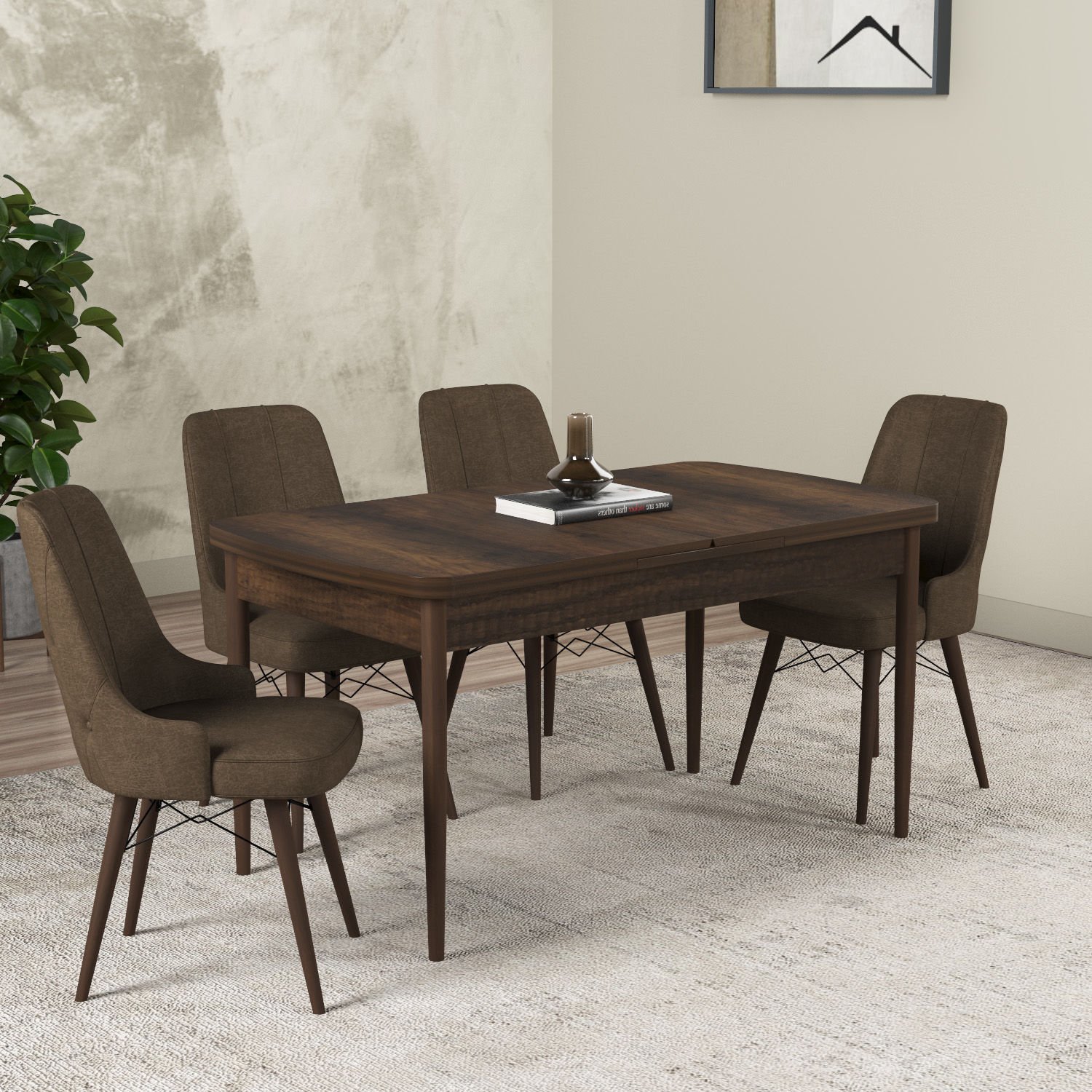 Hera Series Kitchen Table Set with 4 Chairs Walnut