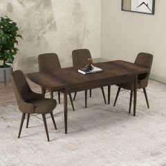 Hera Series Kitchen Table Set with 4 Chairs Walnut