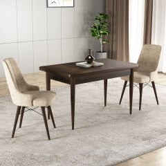 Hera Series Fixed Kitchen Table Set with 2 Chairs Walnut