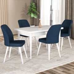 Hestia Series Fixed Kitchen Table Set with 4 Chairs Plain White
