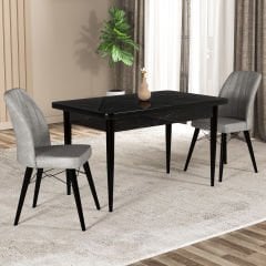 Hestia Series Fixed Kitchen Table Set with 2 Chairs Black Marble